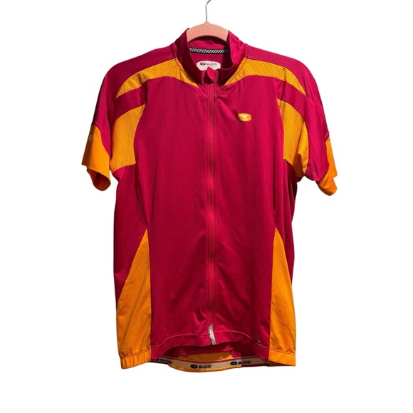 SUGOI Vibrant Pink Orange Cycling Jersey Top size large short sleeve - Picture 1 of 14